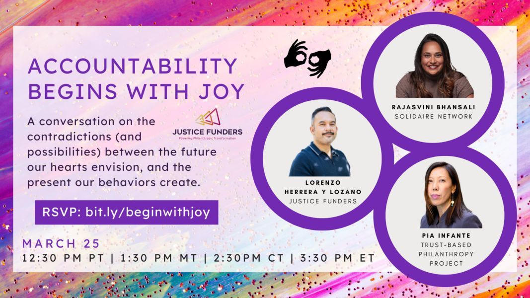 This Monday, Solidaire's @rajasvini joins @herreraylozano, Co-ED of @justicefunders, in a conversation moderated by @PiaVision, Senior Fellow at @TrustBasedPhil, where they'll discuss the possibilities of embodying our vision for a just world. buff.ly/4apP7ix