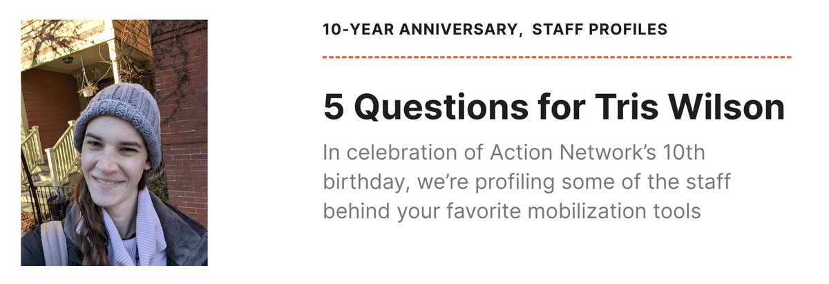 Meet Tris Wilson, Action Network's DevOps & Security Engineer! Tris is a powerhouse within our team, ensuring our tools are running smoothly as well as building power within our union as Secretary of @ActSquaredUnion! Read her profile here: actionnetwork.blog/5-questions-fo…