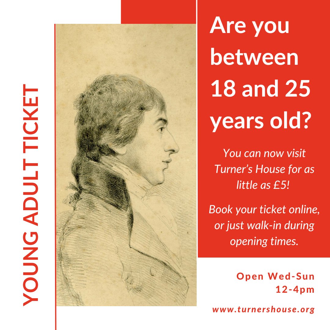 Are you between 18 and 25 years old? Did you know that you can visit Turner's House for as little as £5? Visit us and learn about JMW Turner's time in Twickenham! Book your visit, or just walk in! Info and tickets on turnershouse.org #youngadult #18yrs #25yrs