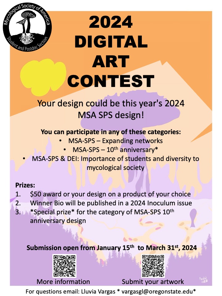 MSA would like to invite everyone to participate in the 2024 Art contest. Last chance to submit your art work! Categories: MSA-SPS 10 years, MSA-SPS Expanding networks and MSA-SPS & DEI. For questions email Lluvia Vargas at vargasgl@oregonstate.edu @MSAStudents @MSAstudentsection