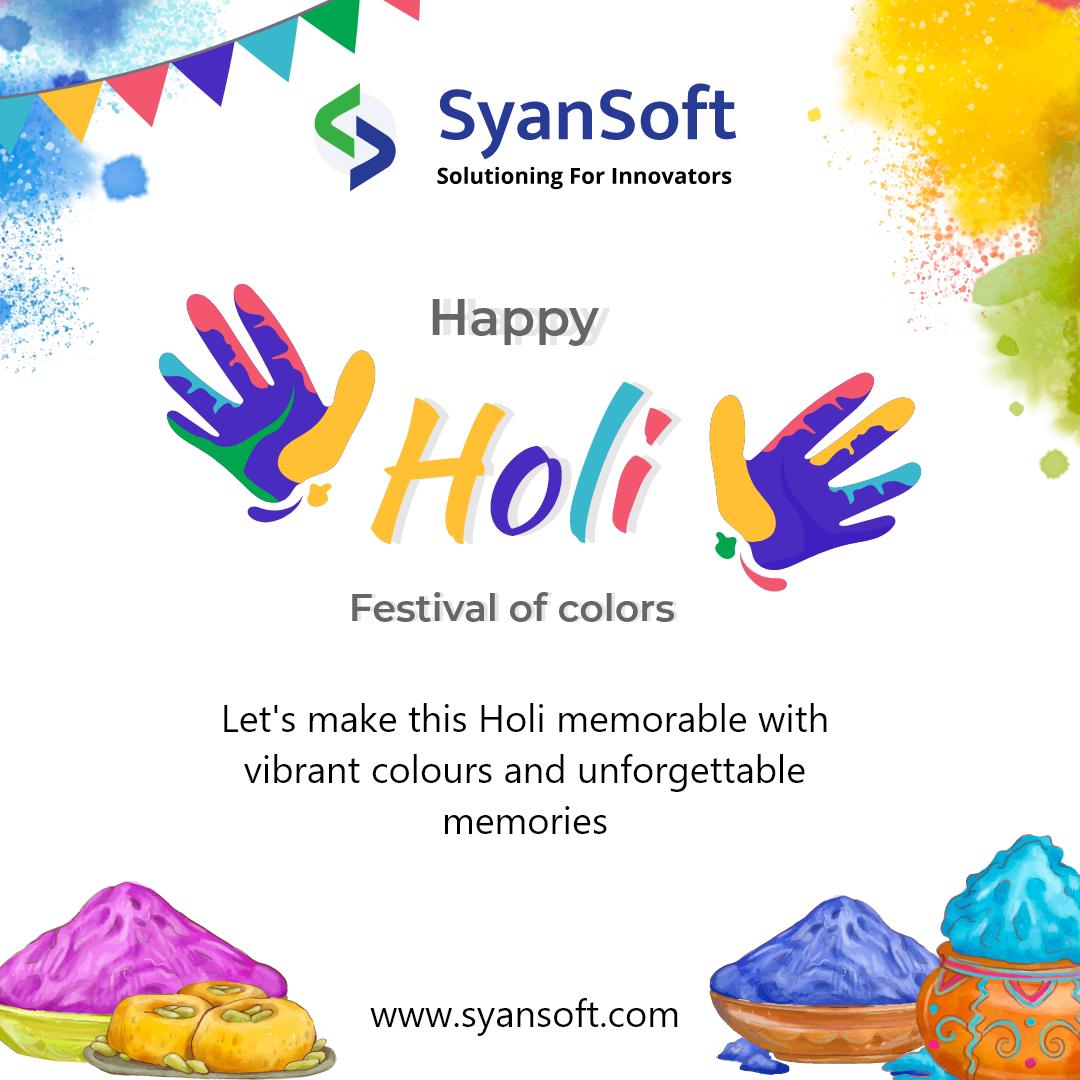 syansoft's tweet image. ✨ Celebrate the vibrant colors of Holi with SyanSoft Technology! 🌈✨ Wishing you a joyful and colorful festival filled with love, laughter, and prosperity. 🎉🌺 Let&apos;s spread happiness and positivity together this Holi season! 
 #HappyHoli  #Holi2024 #SyanSoftTechnology 🎉🌟