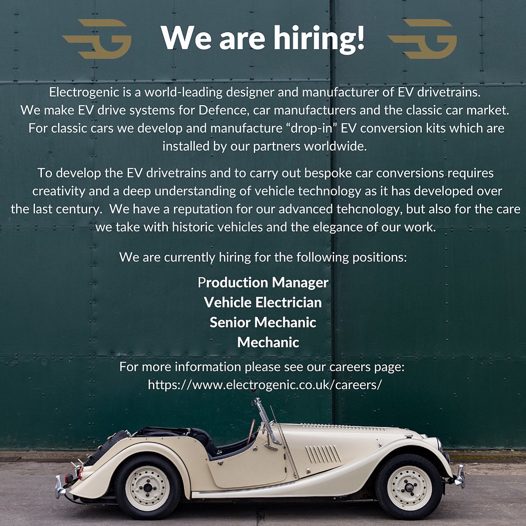 ⚡️We are hiring!⚡️ Come & work with us - we are looking for ⚡️Production Manager ⚡️Vehicle Electrician ⚡️Senior Mechanic ⚡️Mechanic Full details here - electrogenic.co.uk/careers/ #Oxfordshire #Electrogenic