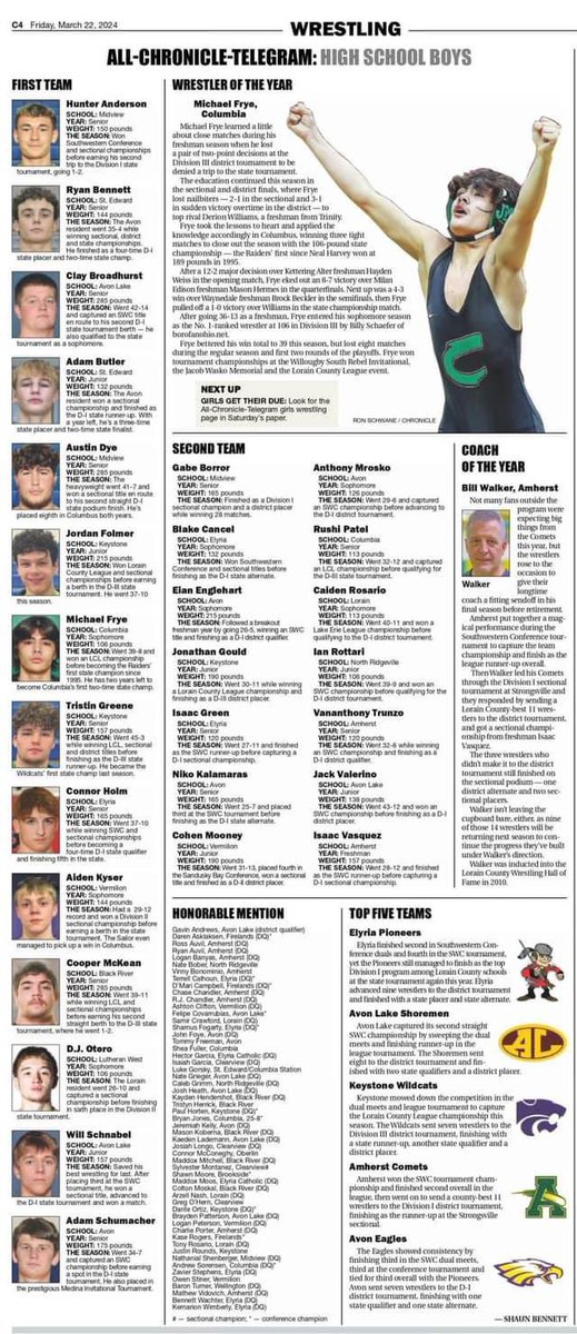 Congratulations to Senior Shawn Moore for being named as a Honorable Mention Member of the All-Chronicle Telegram Wrestling Team. @Brookside_AD @smithandr @MrWorthy13 @PrincipalAdkins @BrooksideCards @BHSActionNews