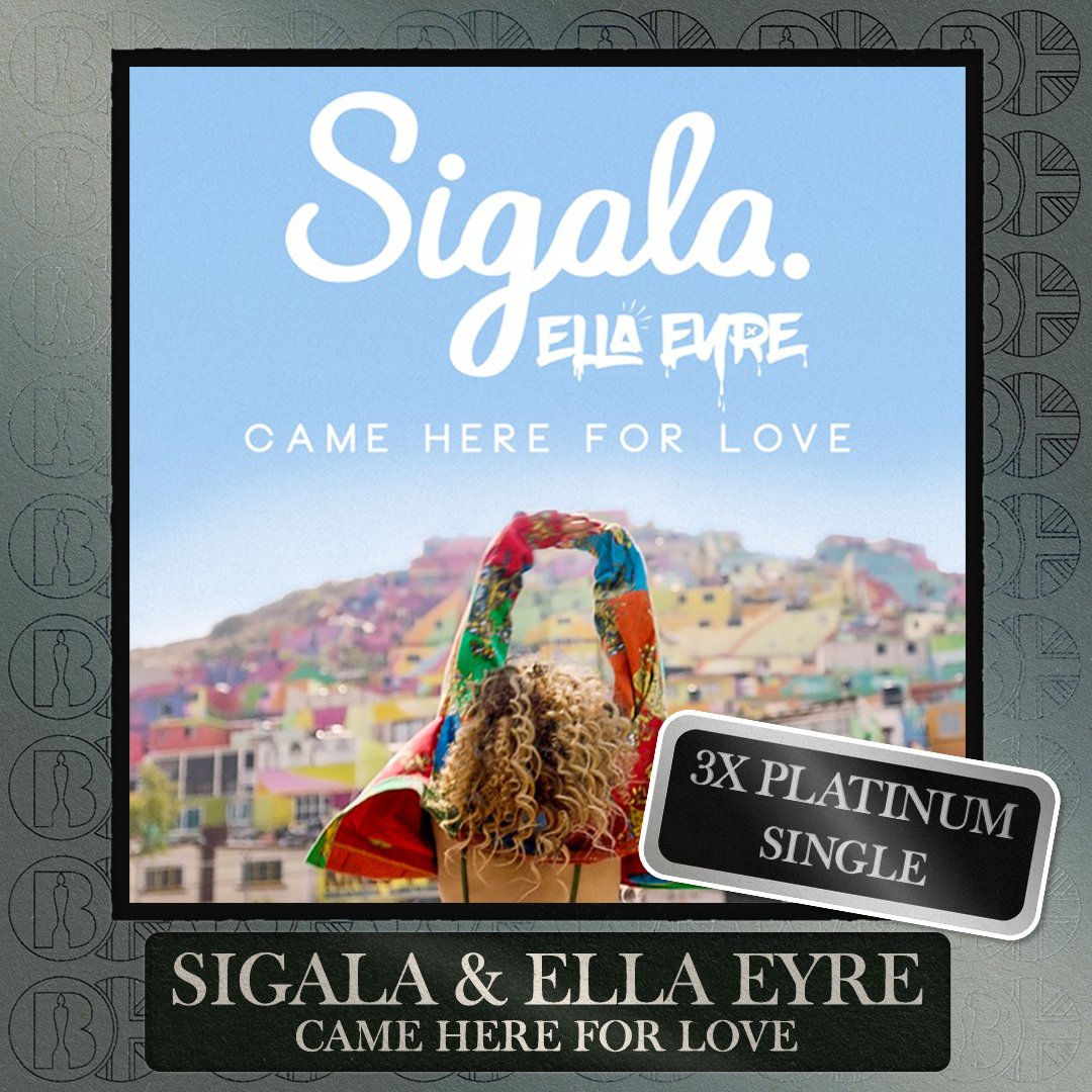 'Came Here for Love', the single by @SigalaMusic and @EllaEyre, is now #BRITcertified 3x Platinum