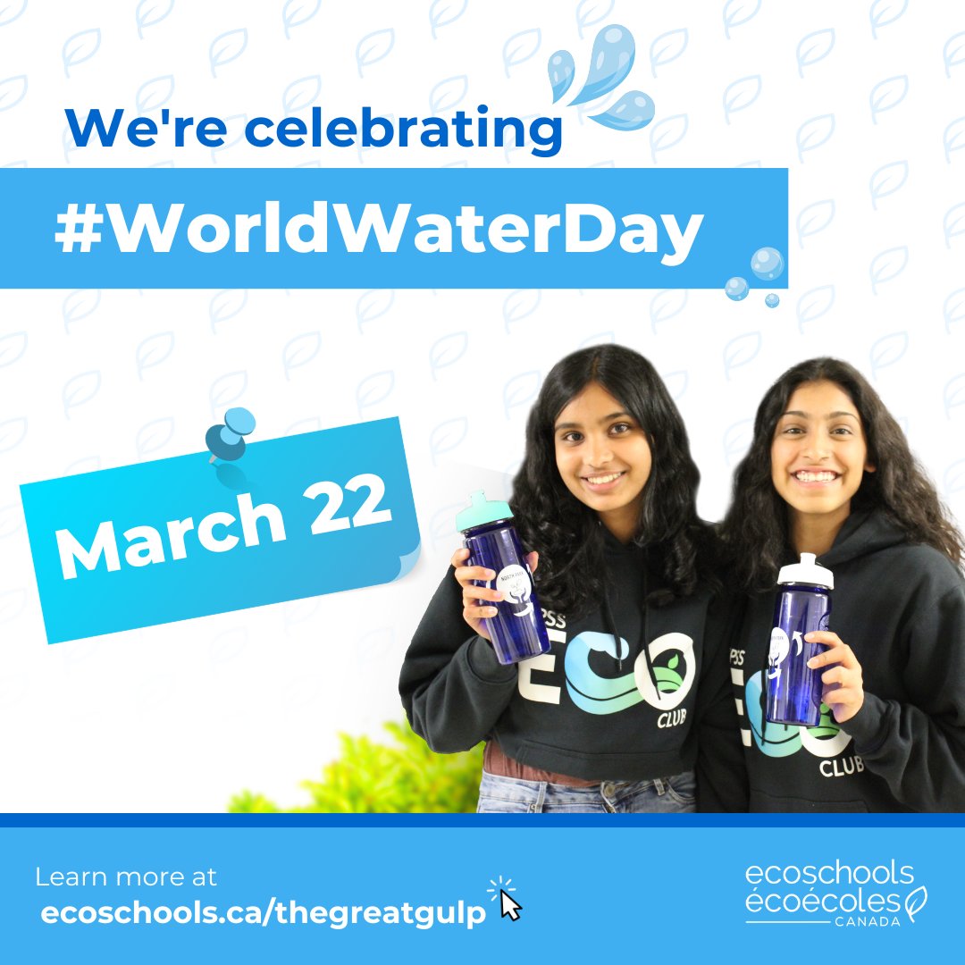 Today on #WorldWaterDay take a drink from your reusable water bottle and join our #GreatGulp challenge! Tag us in your post by the end of the day for a chance to win an amazing prize for your classroom! 

Learn more at ecoschools.ca/thegreatgulp/