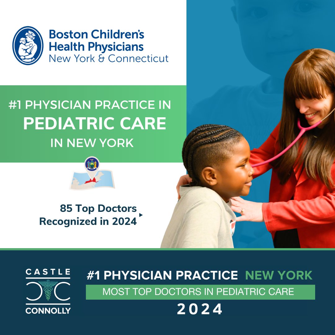 Congratulations to Boston Children's Health Physicians on earning the esteemed Accolade of being recognized as the #1 physician practice with the most Top Doctors in pediatric care in New York! castleconnolly.com/top-practices/…