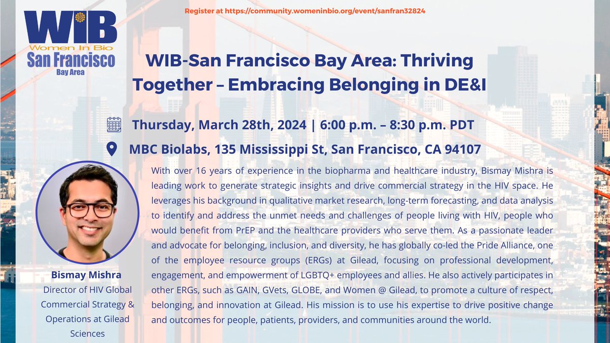 SFWomenInBio's tweet photo. We are so excited to have Bismay Mishra join us for an insightful panel discussion exploring the critical role of DEIB in the life science industry!

Register here: https://t.co/i1c6CYFmK6

#diversityequityinclusion #DEIpharma #DEIhealthcare #WomenInBio #LifeSciences https://t.co/dw4QwEQhS1