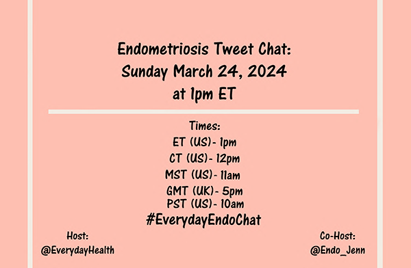 Here is a time chart for the #EverydayEndoChat. These are times & locations that were mentioned to me ahead of time. See y'all on Sunday! 💛 #endometriosisawarenessmonth #endometriosis #endo #endendo #endowarrior