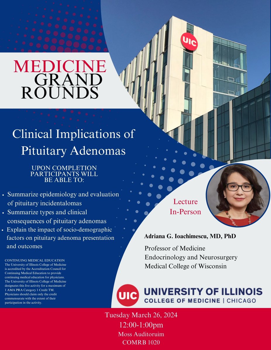 Please join the Department of Medicine Grand Rounds on Tuesday, March 26, 2024, 12:00pm-1:00pm. This lecture will be IN-Person at the Moss Auditorium COMRB 1020