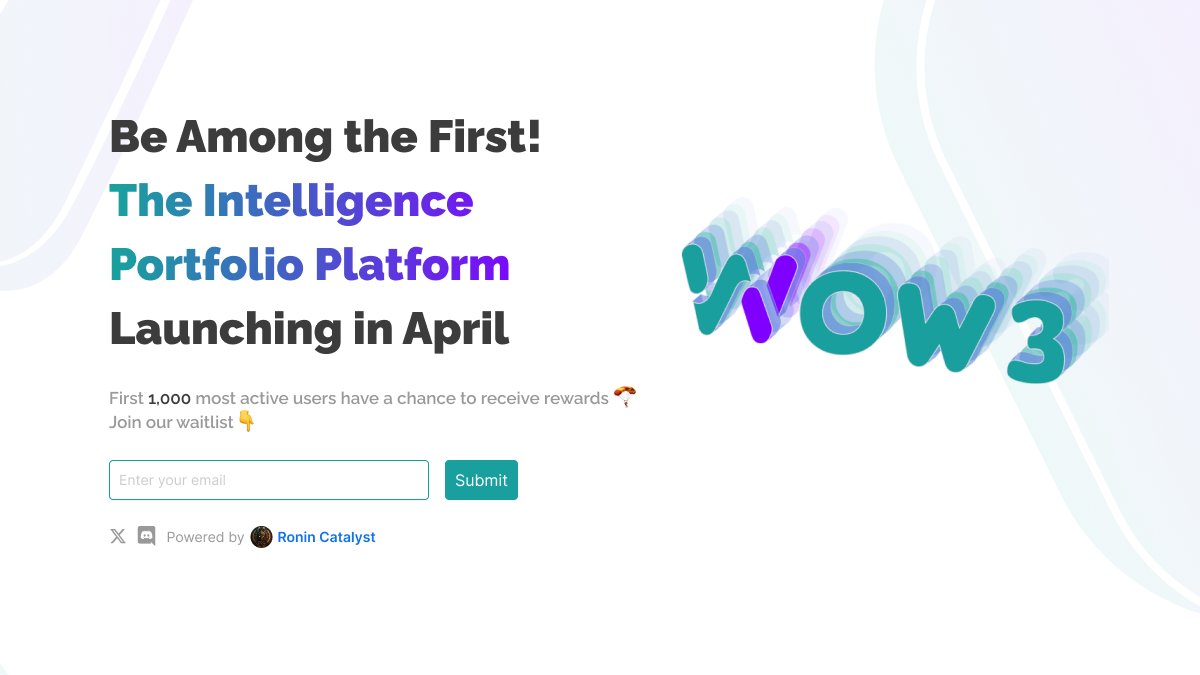<a href="/WOW3_Official/">WOW3 - Ronin Portfolio Tracker</a> is here 📢🎊

Our pre-launch landing page is NOW live at wow3.app/waitlist 🤗

Be one of the first 1️⃣0️⃣0️⃣0️⃣ &amp; be part of the journey!

Join the waitlist by entering your email 📫
#WOW3 #RoninNetwork