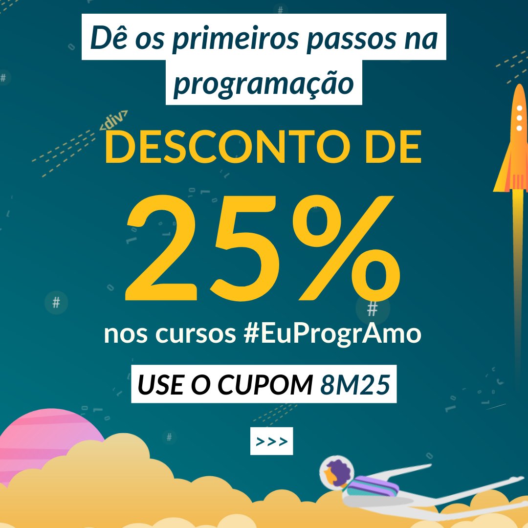 programaria's tweet image. 🚀Ainda dá tempo de aproveitar nosso desconto especial de 25% nos cursos #EuProgrAmo! 

Quer iniciar na programação? Vem! Aulas online, suporte de tutoras, interação com alunes e construção de um projeto final. 

Use o cupom 8M25 e faça sua matrícula!

🔗Link na bio!