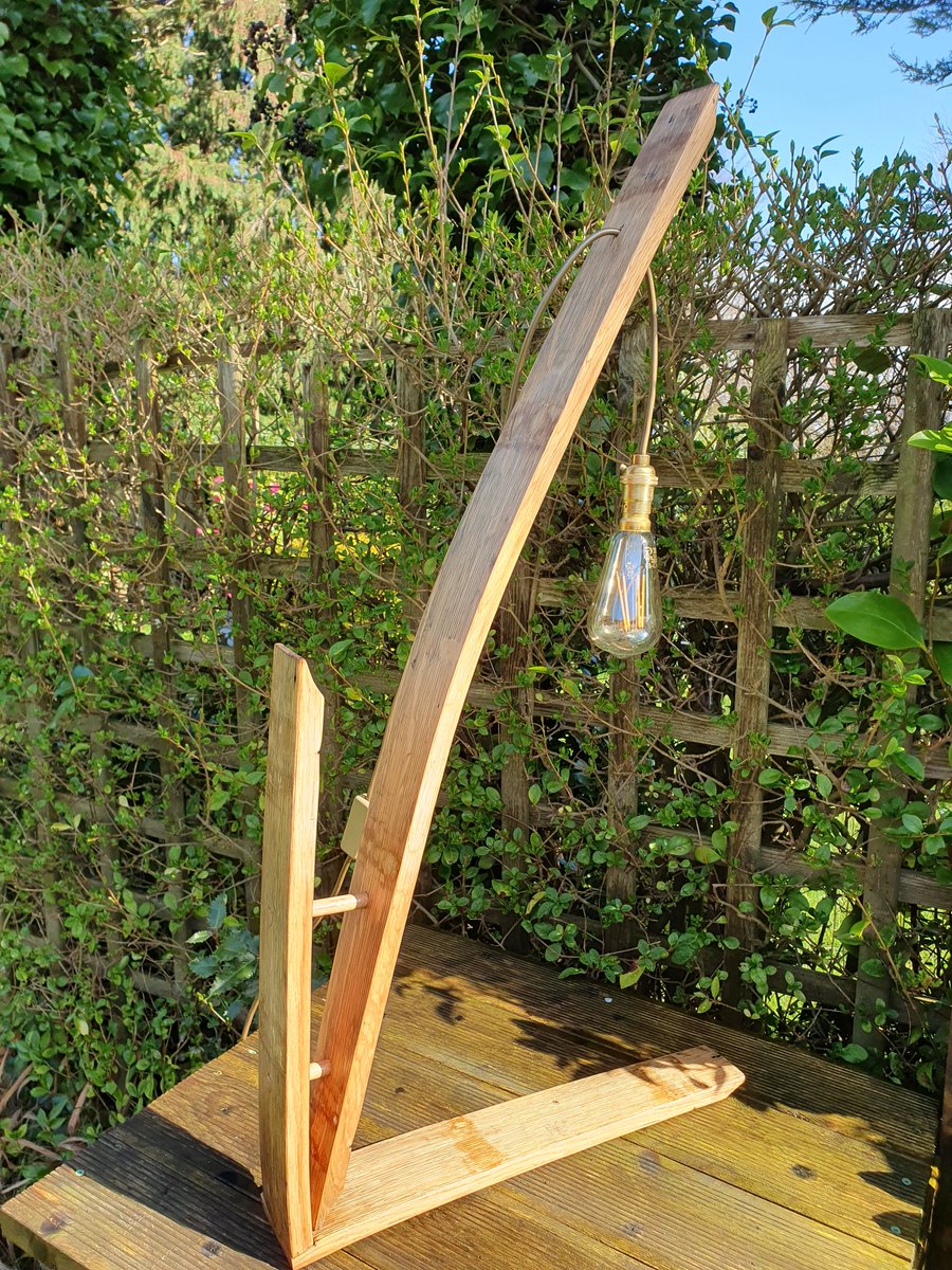 Wine barrel stave lamp. Made from French oak, this beauty has been in my head for a while, though its final form is significantly different to what I was initially thinking. Coated in a satin finish. It certainly pops in the mid day sun. Price: £140 #Bmbarrels #irishart