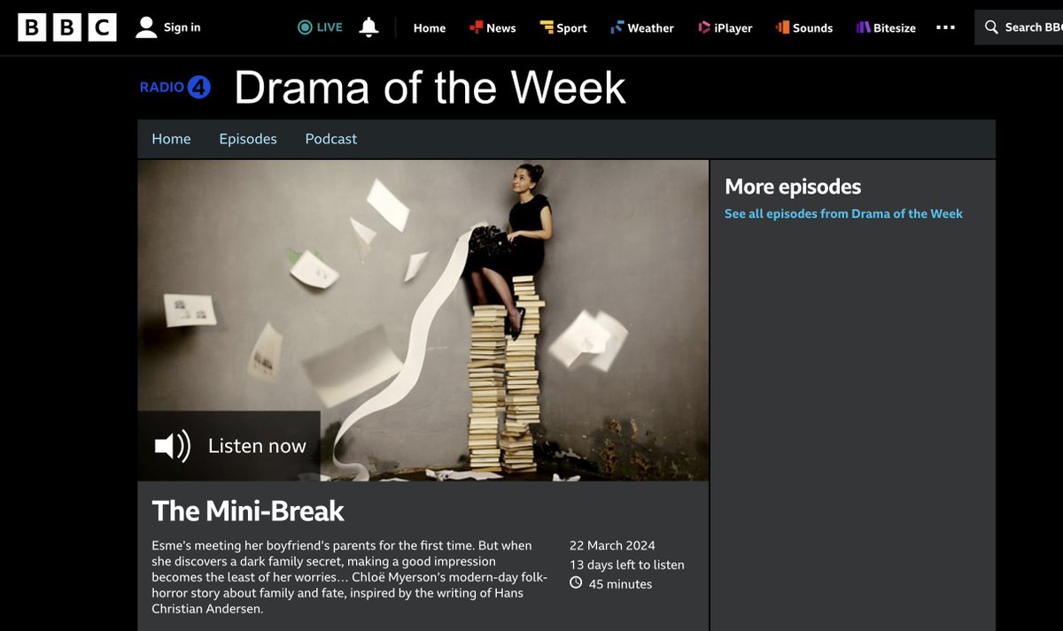Thanks so much to everyone who listened to my BBC R4 drama this week. Happy to announce: THE MINI-BREAK (starring BAFTA-nom Máiréad Tyers) has been selected as Drama of The Week! If you missed it, you can listen to the podcast for the next 14 days! Cheers bitly.ws/3gAhg