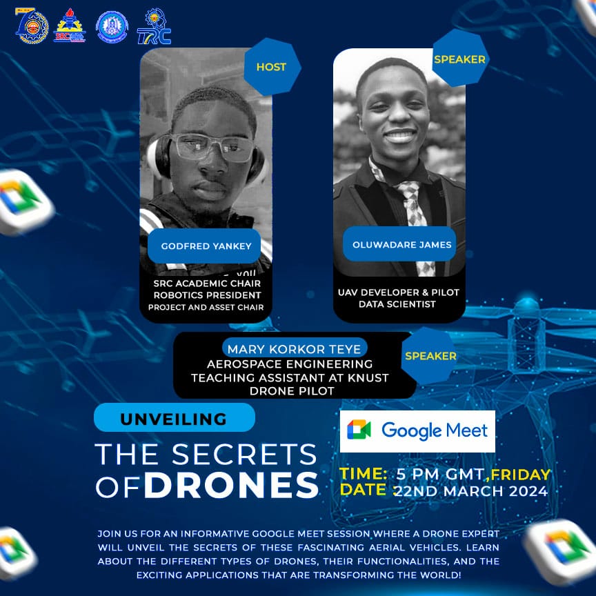 Join us today at 5:00 pm exactly for an informative Google Meet session where drone experts will unveil the secrets of these fascinating aerial vehicles. Kindly click on meet.google.com/qos-qyzm-kxc. Cease the opportunity to learn about drones. #WoDaaDa