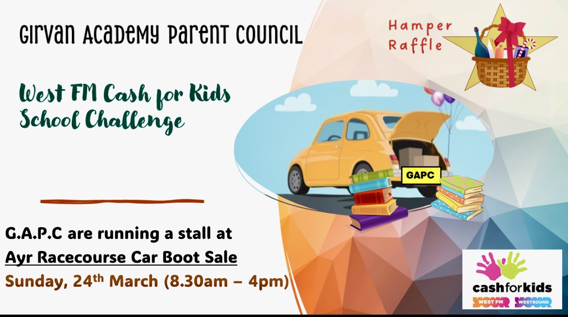 If you’re in Ayr on Sunday, our Parent Council have a stall at the Car Boot Sale to raise funds for the school.
