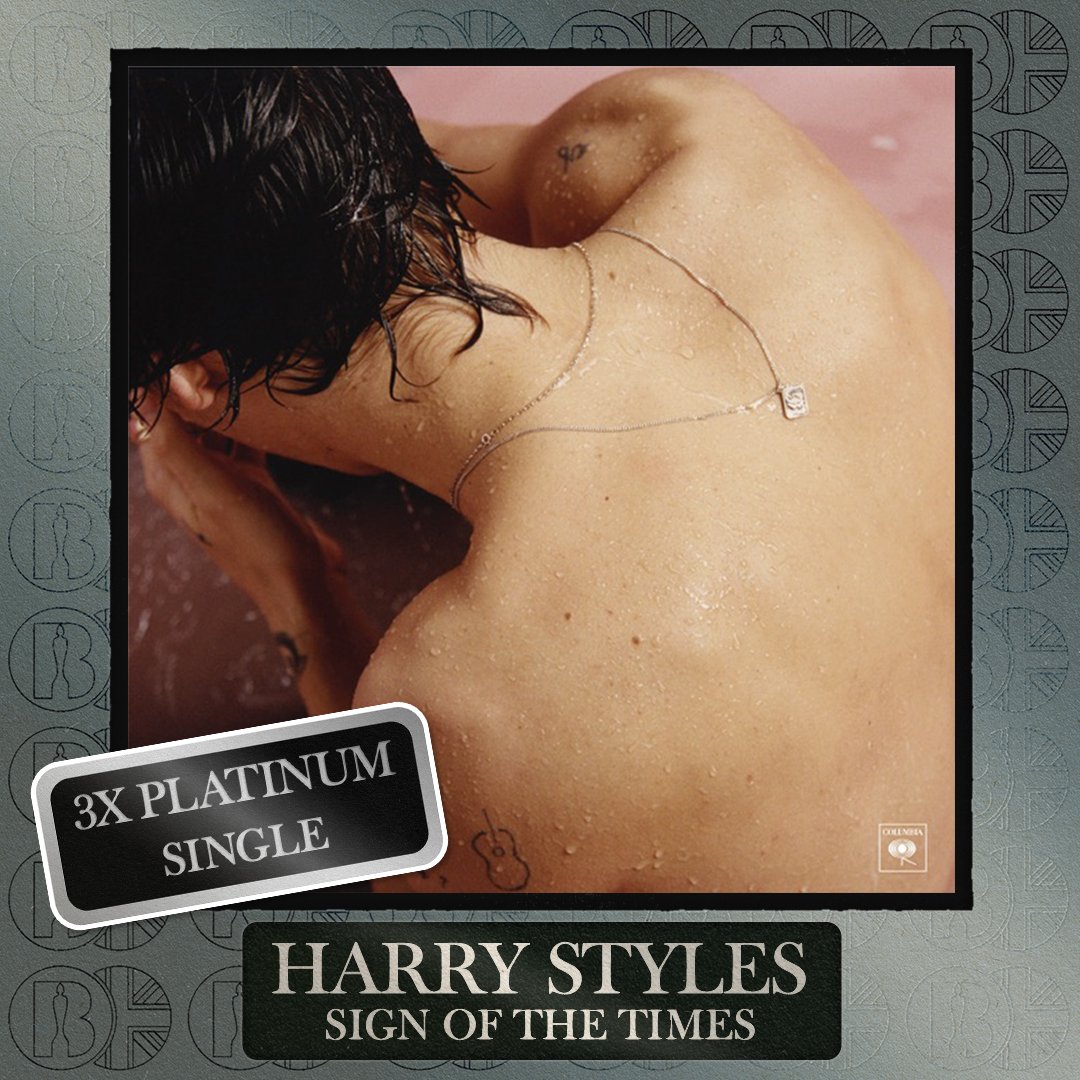 BRITs's tweet photo. 'Sign of the Times', the single by @Harry_Styles, is now #BRITcertified 3x Platinum https://t.co/dx7yUAMZb8