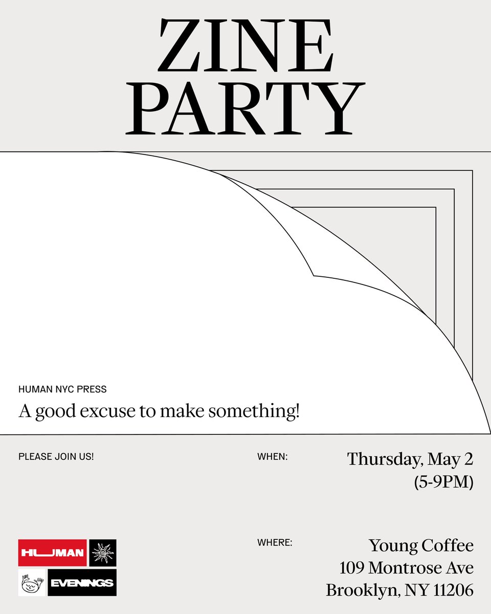 Zine party 📠 109 Montrose Ave May 2nd 🎈all are welcome 📚 music by @0SEBO drinks by @FallenGrape