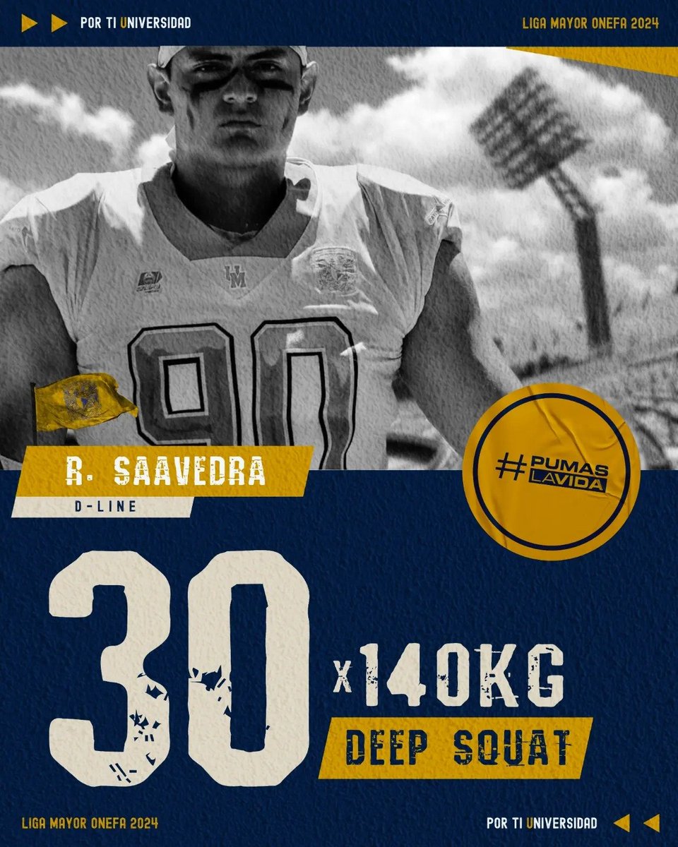 PUMASCUfanbase's tweet image. ¡FELIZ CUMPLEAÑOS SICKEST!  

RAFAEL SAAVEDRA  

D-LINE #90  PUMAS DE UNIVERSIDAD  

RUMBO A LA LIGA MAYOR ONEFA 

2024 30 REPS 140 KG SENTADILLA PROFUNDA 

#PUMASLAVIDA #UNAM #SOYDEPORTEUNAM #PUMASCU