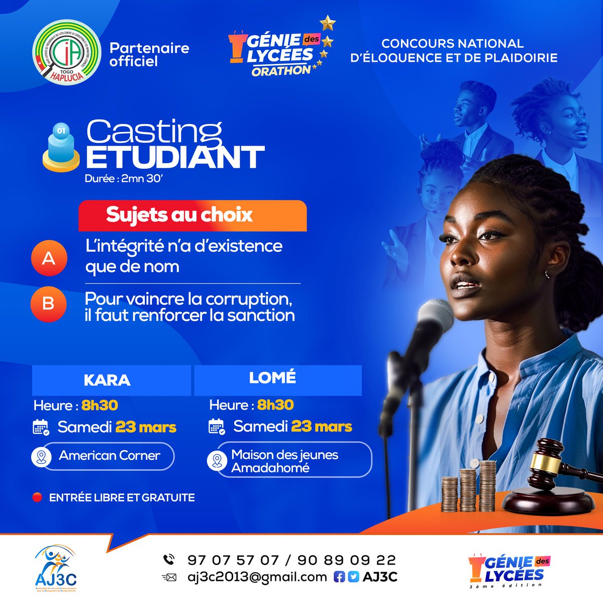 aj3ctogo's tweet photo. 🎙️ Demain, le monde universitaire se transforme en scène de théâtre des grands orateurs !
Que vous soyez à #Kara ou #Lomé, c'est l'instant à ne pas rayer ✊🏾
#GénieLycéesOrathon #GDL_Orathon #Casting #GDL3
Let's Go🎯
#ORATHON
Anti- #Corruption #Jeunesse #Intégrité https://t.co/9dUBRRrnTU