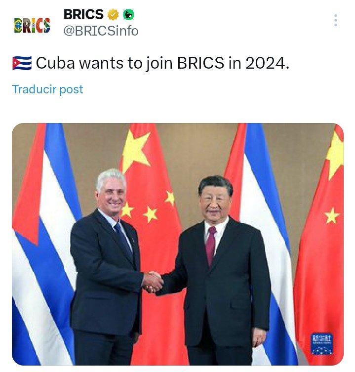 Pueden comenzar a dar alaridos en Washington, infartan en Miami!!... la cuenta oficial de BRICS anuncia la posible inclusión de Cuba en la organización este propio año 2024.