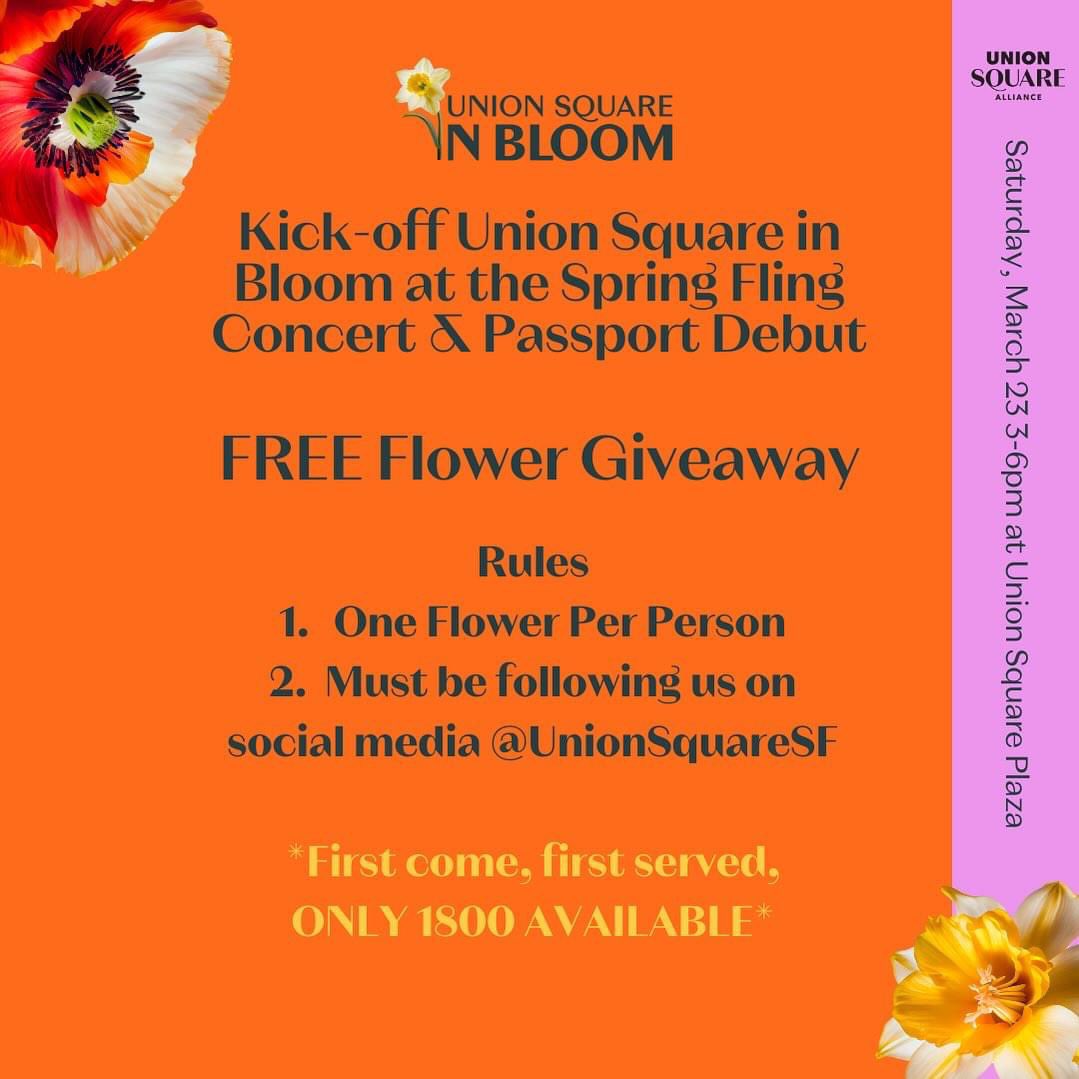 Media Advisory/Coverage Request: Tomorrow, Saturday, March 23 (3pm ‘til 6pm) @UnionSquareSF is Officially Blooming! Hotels, restaurants, bars & merchants burst w/floral decor. Kick Off includes concert, flower giveaway, and “Bloom Passport” unveiling. davidperry.com/newsroom/union…