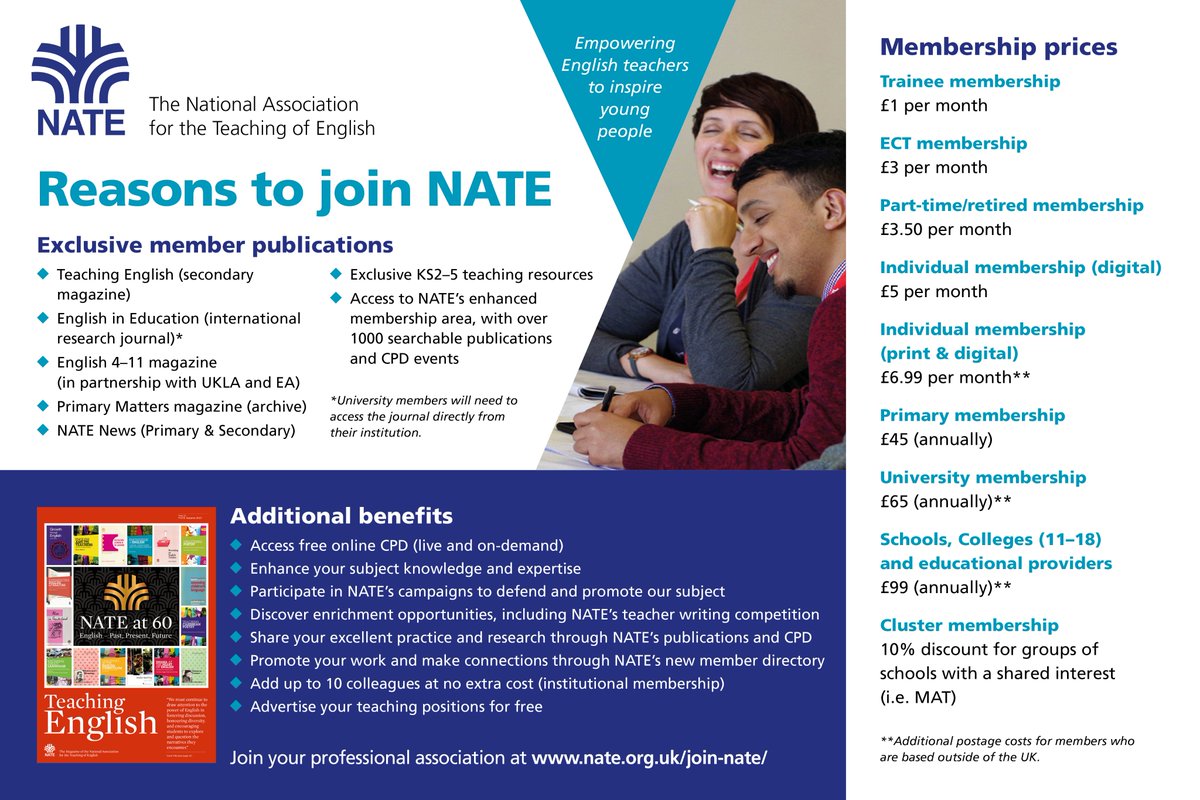 Teaching English - Issue 34 (Spring 2024)  Post-16 English - Issues and Approaches. Available to download for all NATE members (print copies arriving soon too for eligible members). Further details here: mailchi.mp/nate.org.uk/te…. Not yet a member? Join here nate.org.uk/join-nate/