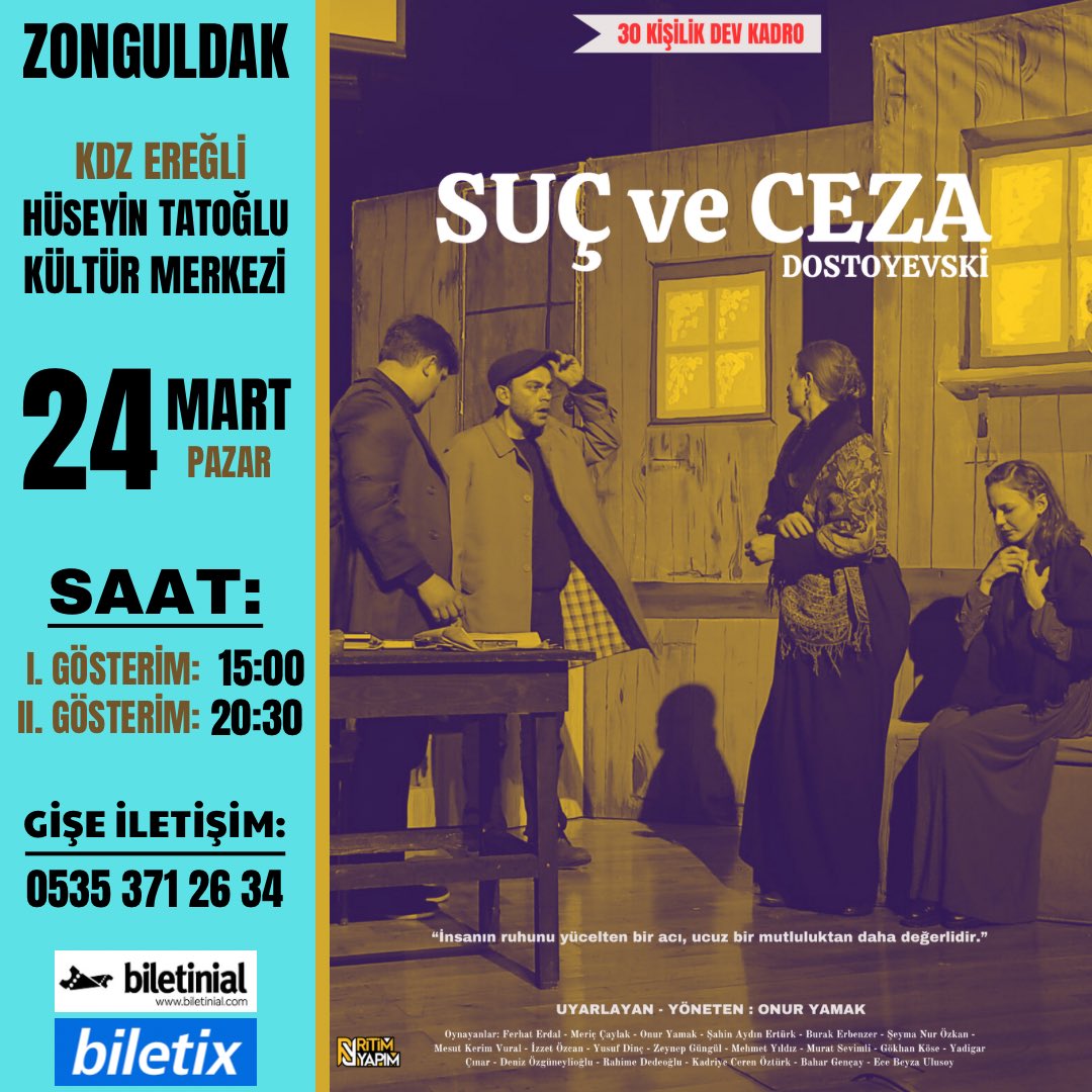 Tüm gösterimleri kapalı gişe sahnelenen “SUÇ ve CEZA” Zonguldak - Ereğli’de izleyici karşısına çıkıyor!

Biletler: 👉🏼 biletinial.com/tr-tr/tiyatro/…