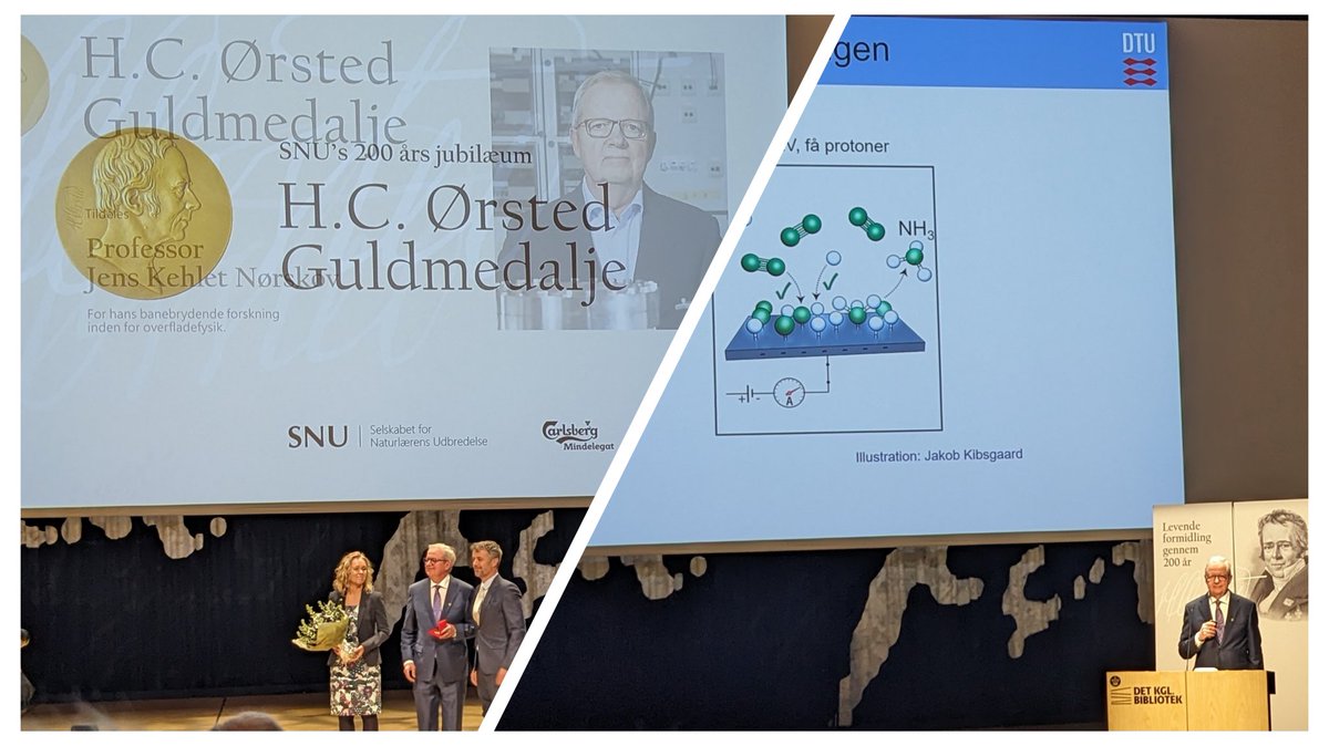 Fantastic afternoon! Jens K. Nørskov @DTUtweet recieves the HC Ørsted gold medal in physics by HM Frederik X of Denmark!