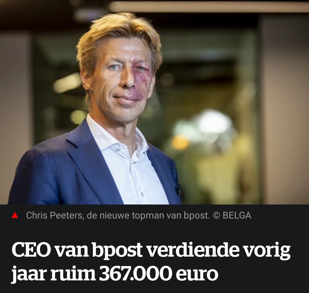 Chris Peeters, CEO van overheidsbedrijf #bpost, heeft het voorbije jaar ruim 367.000 euro verdiend. Voor 2 maanden werk. Hulppostbodes moeten daar 18 jaar voor werken.