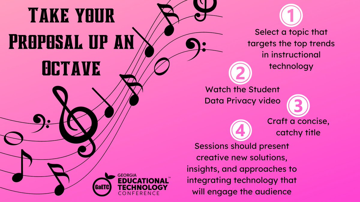 Take your #GaETC24 proposal up an octave! 🎶 Follow these tips and submit your innovative ideas by May 1st! #EduRockstars apply today conference.gaetc.org/present-at-gae…