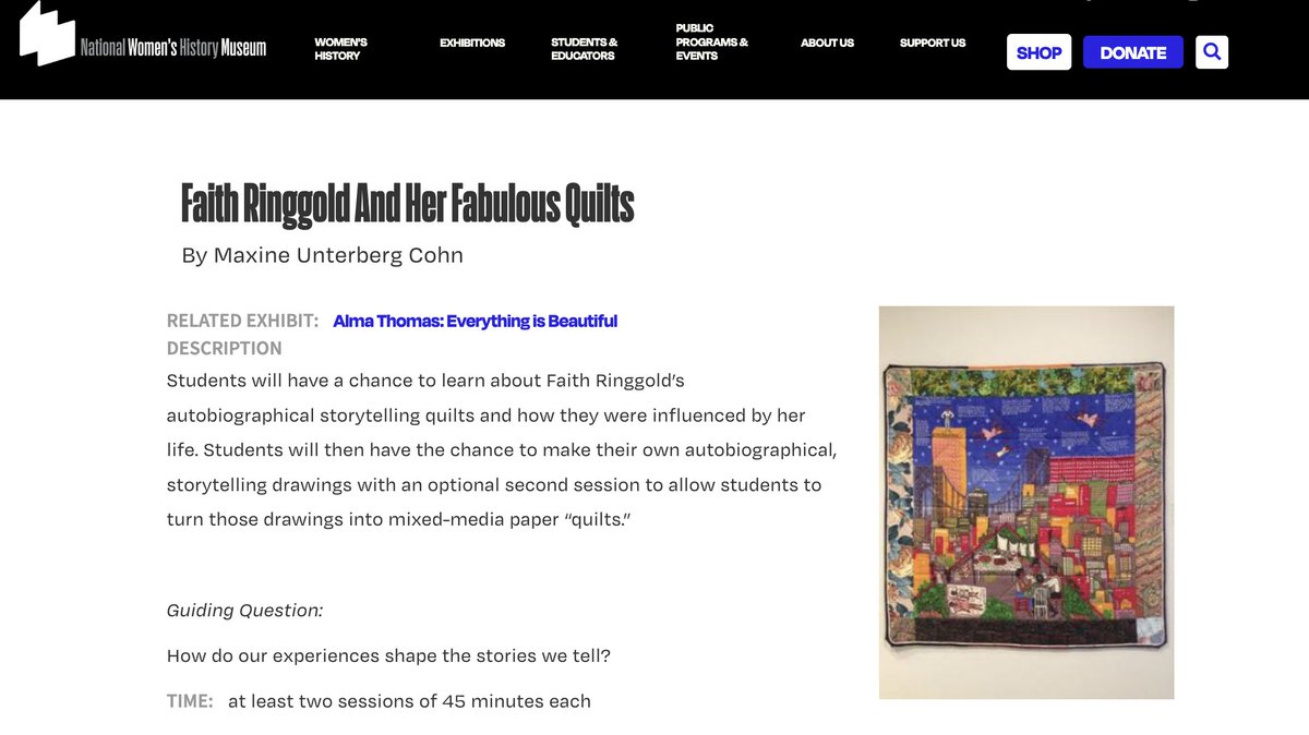 SEALedEquity's tweet image. 🎉 We’re celebrating Women’s History Month by sharing this educator resource from @womenshistory! Learn about artist “Faith Ringgold And Her Fabulous Quilts” 🧵✨

Check out the full lesson plan here: bit.ly/497OxVM 

#WomensHistoryMonth #EducatorResource #FaithRinggold