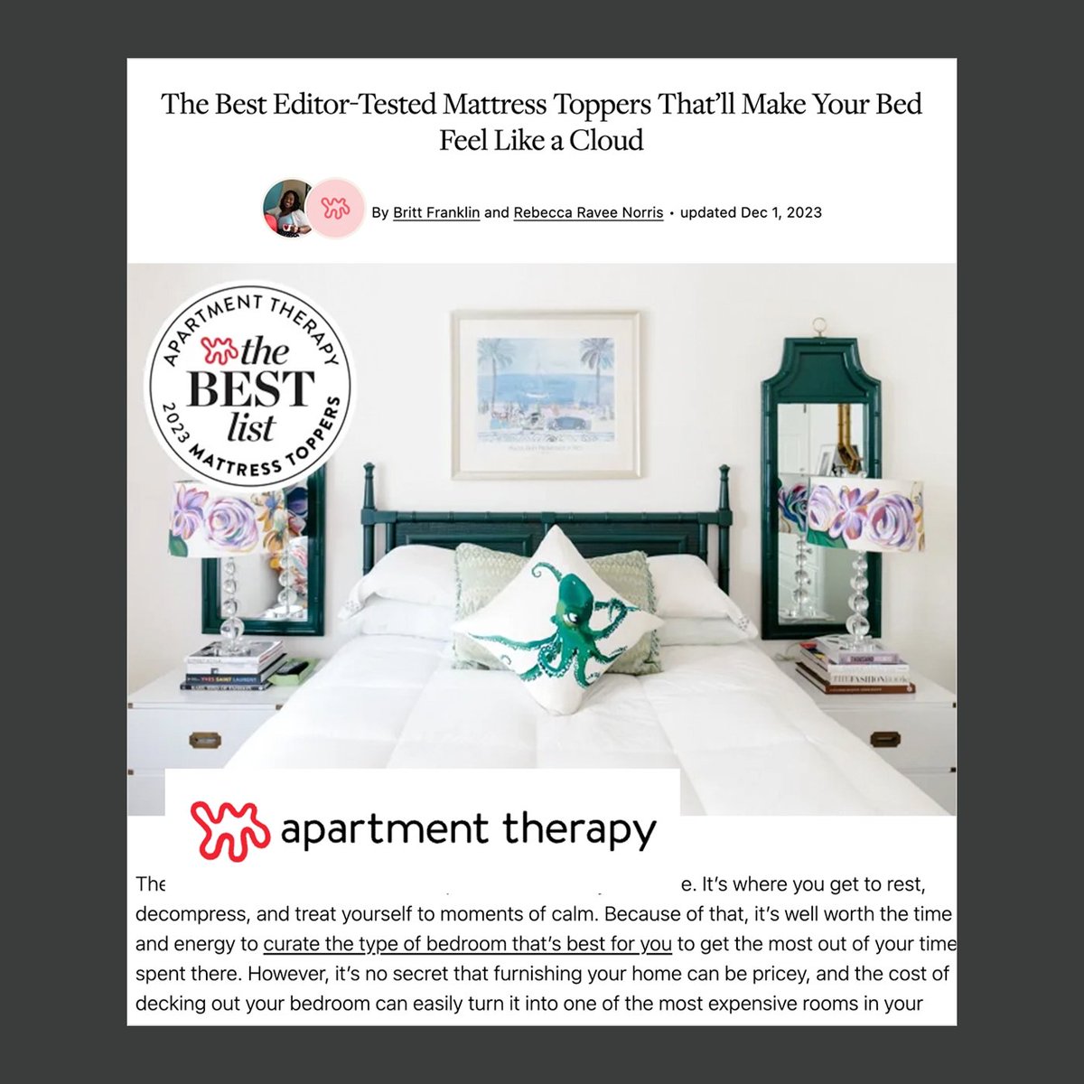 #Discover the luxury of Essentia! As #featured in Apartment Therapy's top editors-tested mattress toppers, transforming your bed into a heavenly cloud of comfort. ✨