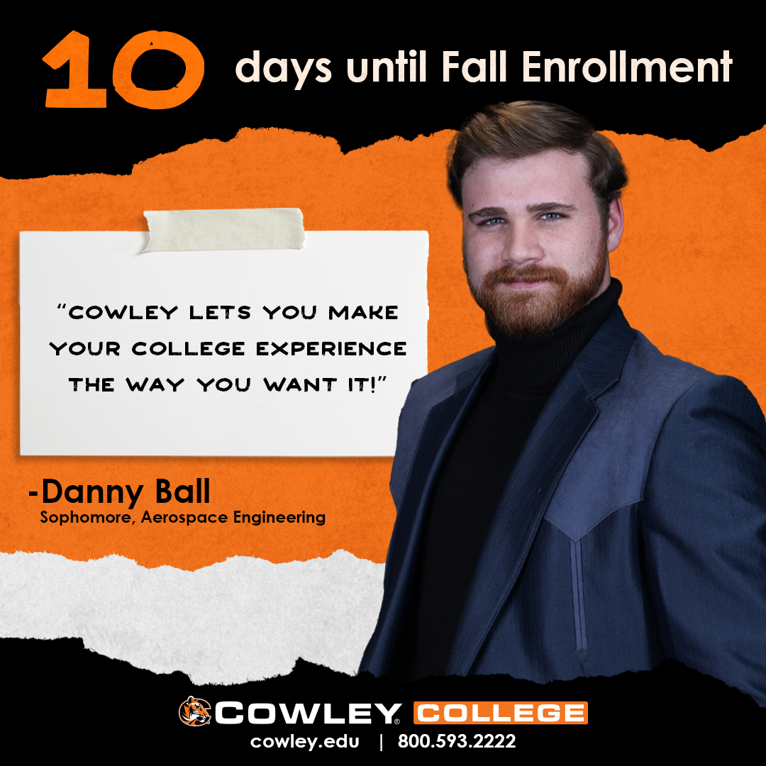 Today marks the start of our 10-day countdown to the opening of enrollment for the Fall semester. Why choose Cowley College? Apply today, enroll on April 1st, & secure your spot in all your preferred classes! cowley.edu/apply #whyCowley #fallenrollment #cowleyisinclusive