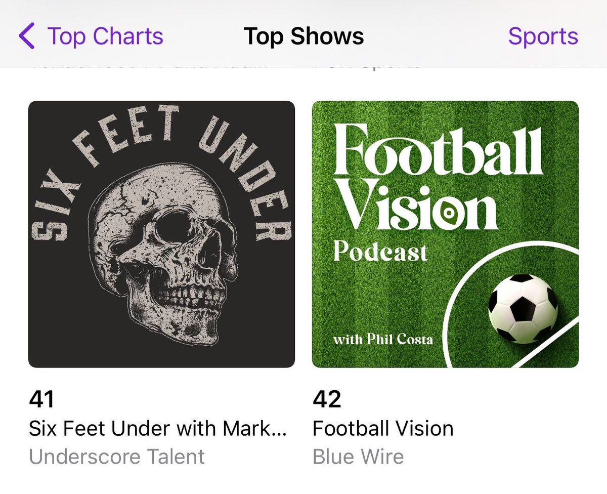 Fucking hell @_PhilCosta we’re all proud of you and everything but please maybe slowdown a bit. You just launched ffs! #42 sports pod on Apple top shows chart…