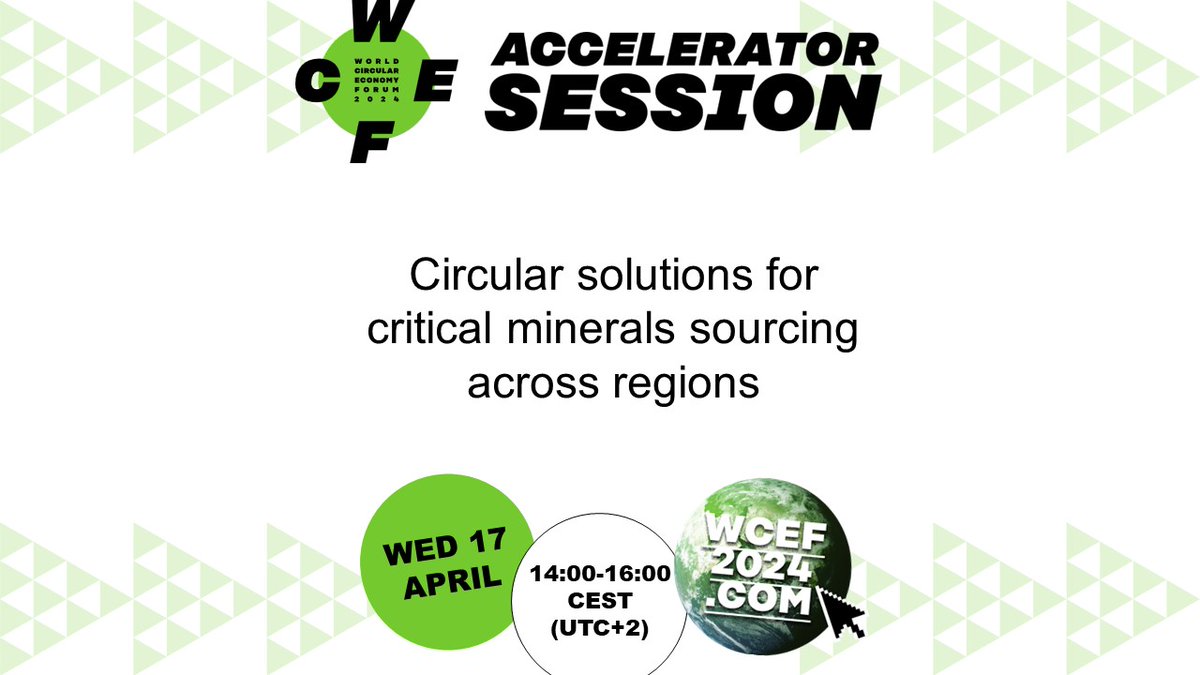 We’re getting excited for the fast-approaching #WCEF2024! Don’t forget to sign up for the “Circular solutions for #CriticalMinerals sourcing across regions” Accelerator Session on April 17, organized by @SP_Inst + partners! RSVP (LINK): nordicinnovation.org/events/2024/wc… #CircularEconomy