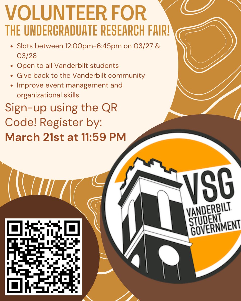Immersion Vanderbilt (@immersionvandy) on Twitter photo 📢Volunteer Opportunity📢
The EL&IV and VSG invite student volunteers for the Vanderbilt Undergrad Research Fair! Volunteering slots are available from 12-6:45 on 03/27 & 03/28. Contact experiential.learning@vanderbilt.edu for details.
#ImmersionVanderbilt #Vanderbilt #VandyGram 📢Volunteer Opportunity📢
The EL&IV and VSG invite student volunteers for the Vanderbilt Undergrad Research Fair! Volunteering slots are available from 12-6:45 on 03/27 & 03/28. Contact experiential.learning@vanderbilt.edu for details.
#ImmersionVanderbilt #Vanderbilt #VandyGram