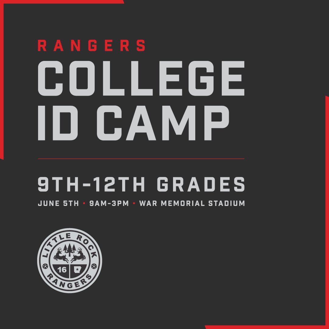 The Little Rock Rangers are proud to host our first-ever ID Camp. Players will have the opportunity to showcase their abilities in front of 10+ college soccer coaches as well as the USL League Two coaching staff. This ID Camp will be held on June 5th from 9 AM to 3 PM. All