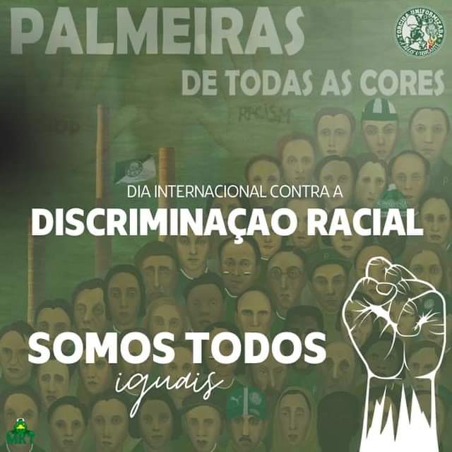 21 de março - Dia Internacional de Luta Contra a Discriminação Racial 

PALMEIRAS DE TODAS AS CORES! ✊🏼✊🏽✊🏾✊🏿

<a href="/tup_1970/">TUP</a>