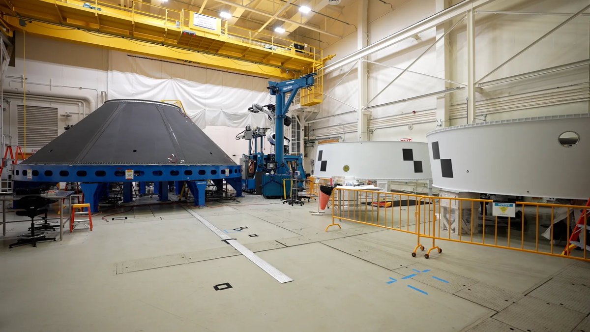 NASA_Marshall's tweet photo. Check out our rocket hardware! 🚀

The @NASA_SLS Orion stage adapters, right, will be used for #Artemis II and III, while the cone-shaped payload adapter, left, will debut on the Block 1B configuration of #NASASLS beginning with @NASAArtemis IV. Learn more about its progress ⬇️ https://t.co/wc7HGvPEnU