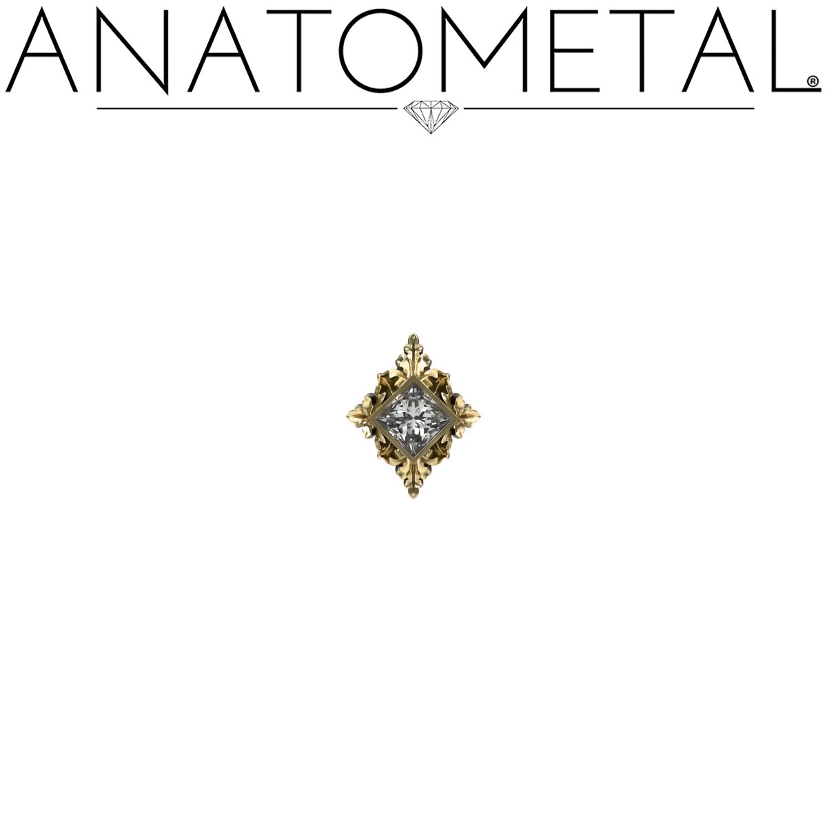 Adorn yourself with the luxury of our Manteca Princess Gem End, exquisitely framed by delicate leafy foliage in 18k yellow, white, and rose gold.  ✨

#Anatometal #Anatometalinc #18kgold #princessgemstone #bodyjewelry #safepiercings #firstpiercingsafe
