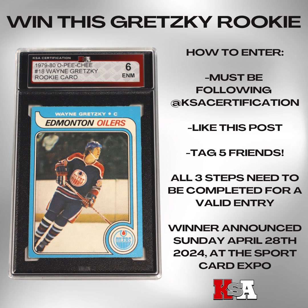 WIN THIS GRETZKY ROOKIE!! We are celebrating our new holder in another big way! Here’s how you enter: -Must be following @ksagrading -Like this post -Tag 5 friends in the comment section You must complete all 3 of these steps to have a valid entry!