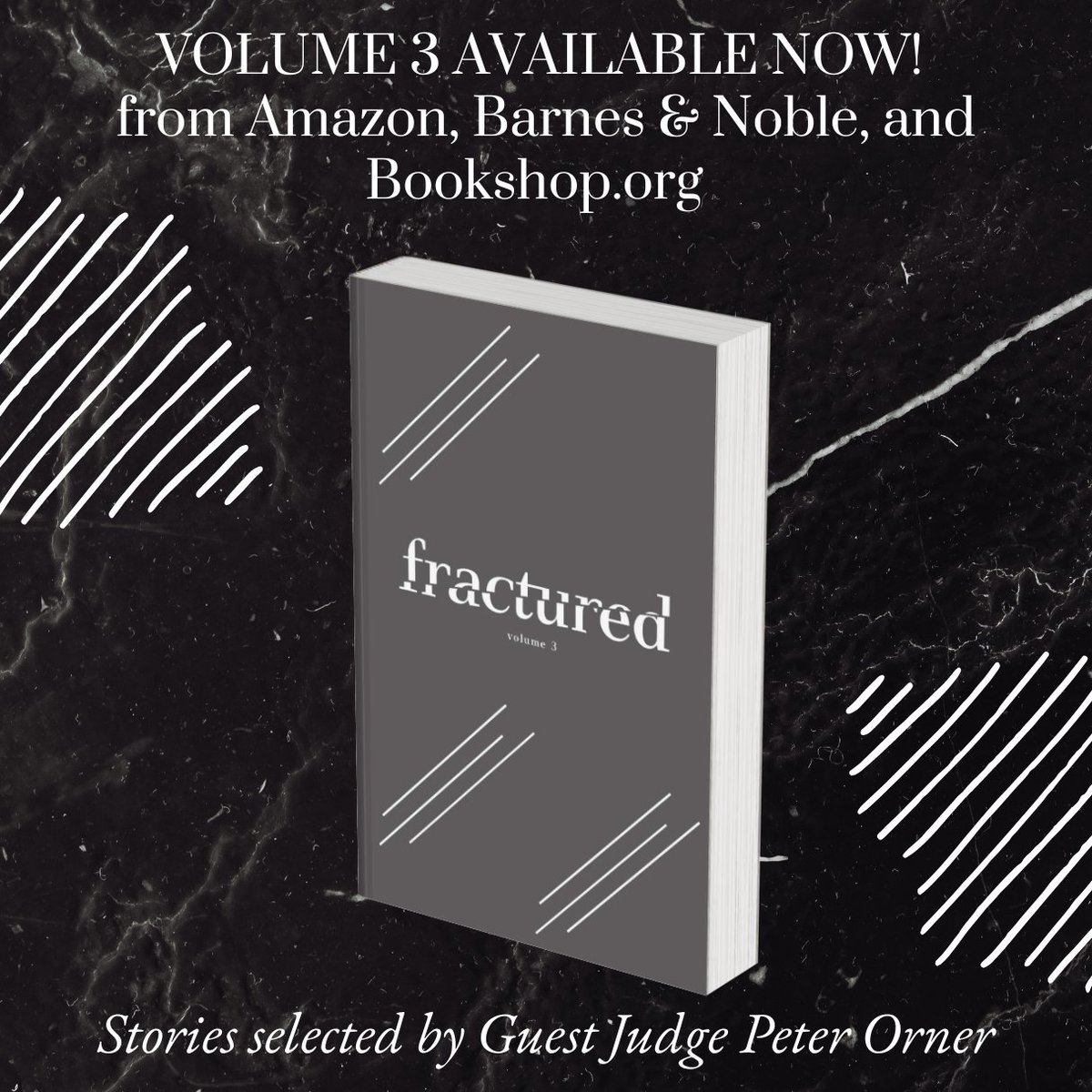 The Fractured Lit Anthology Volume 3 is NOW AVAILABLE with stories selected by Guest Judge @Peter_Orner! 🎉 This collection will have you dipping into reading a story or two, taking a break, and returning for more. Buy your copy today: linktr.ee/FracturedLit