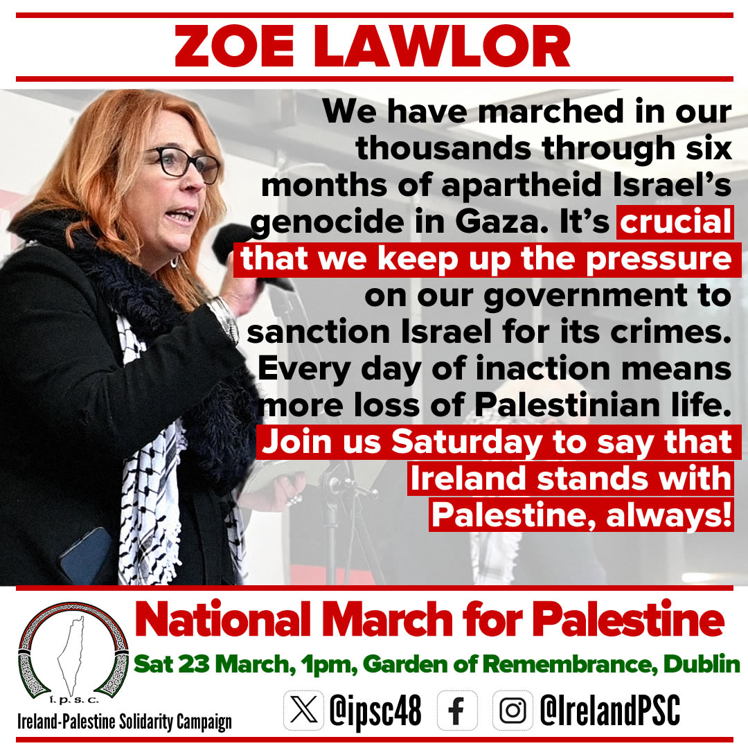 🇵🇸 Our Chairperson Zoë Lawlor <a href="/ZazaFL/">ZazaFL</a> wants to see you in your thousands at the Garden of Remembrance on Saturday 1pm for our National Demonstration for Palestine! Our solidarity with the Palestinian people is unbreakable! #FreePalestine End #GazaGenocide
