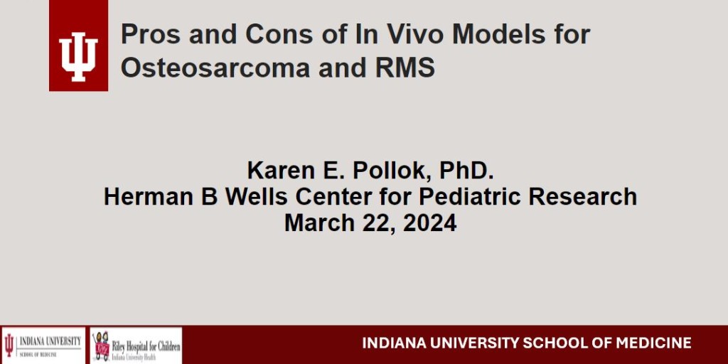 INBiosciences's tweet photo. We're eager to hear from Karen Pollok at the @IUMedSchool and @RileyChildrens about the pros and cons of using in vivo models for #osteosarcoma and rhabdomyosarcoma.
#CancerResearch #childhoodcancer #DiscoveryWithPurpose https://t.co/M0UDlftIKE