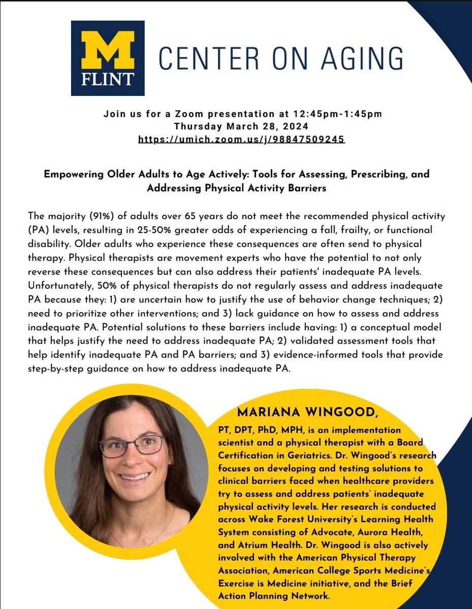 Excited and honored to be presenting at @UMich next week! #elevatingEBP #geriPT #PA