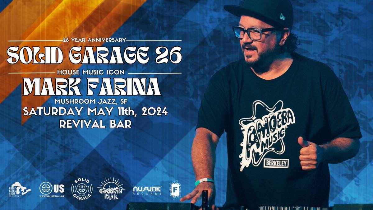 nufunk's tweet photo. JUST ANNOUNCED!  🎶#SOLIDGARAGE 26th Year Anniversary  Celebration with #HouseMusic icon @DJMarkFarina on Sat May 11th at @RevivalBarEvent #Toronto.
Promoted by @UnitedSoul @Nufunk &amp; #GroovinInThePark.
🎟️Get Tix Now: https://t.co/PrIUwb9g2J https://t.co/GlrbRgSYVb