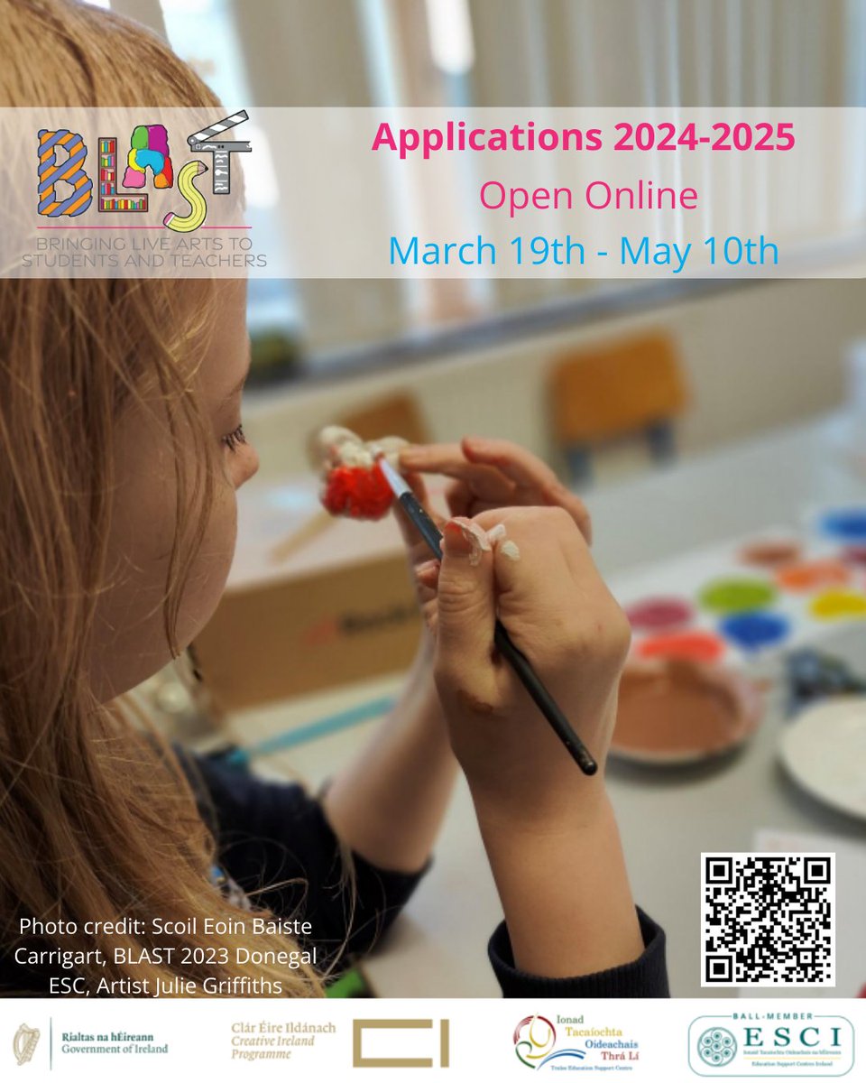 The Department of Education is pleased to announce the launch of the 2024/25 BLAST initiative. Further information on BLAST is available from gov.ie/en/service/690…… Closing date for applications 10 May 2024. @TraleeESC @Education_Ire @ESCItweets @creativeirl