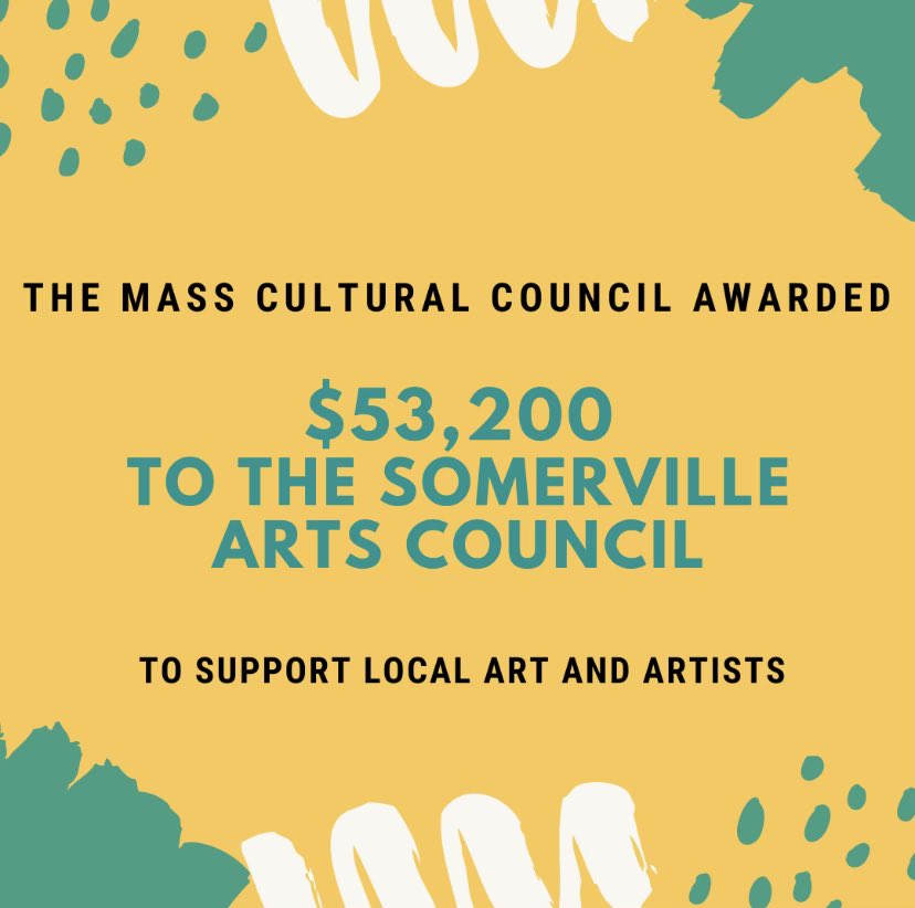 Thanks to state funding for @masscultural for awarding the Somerville Arts Council with over $50,000 to support arts and cultural programming, and for continued work in uplifting and supporting art and artists across the commonwealth!