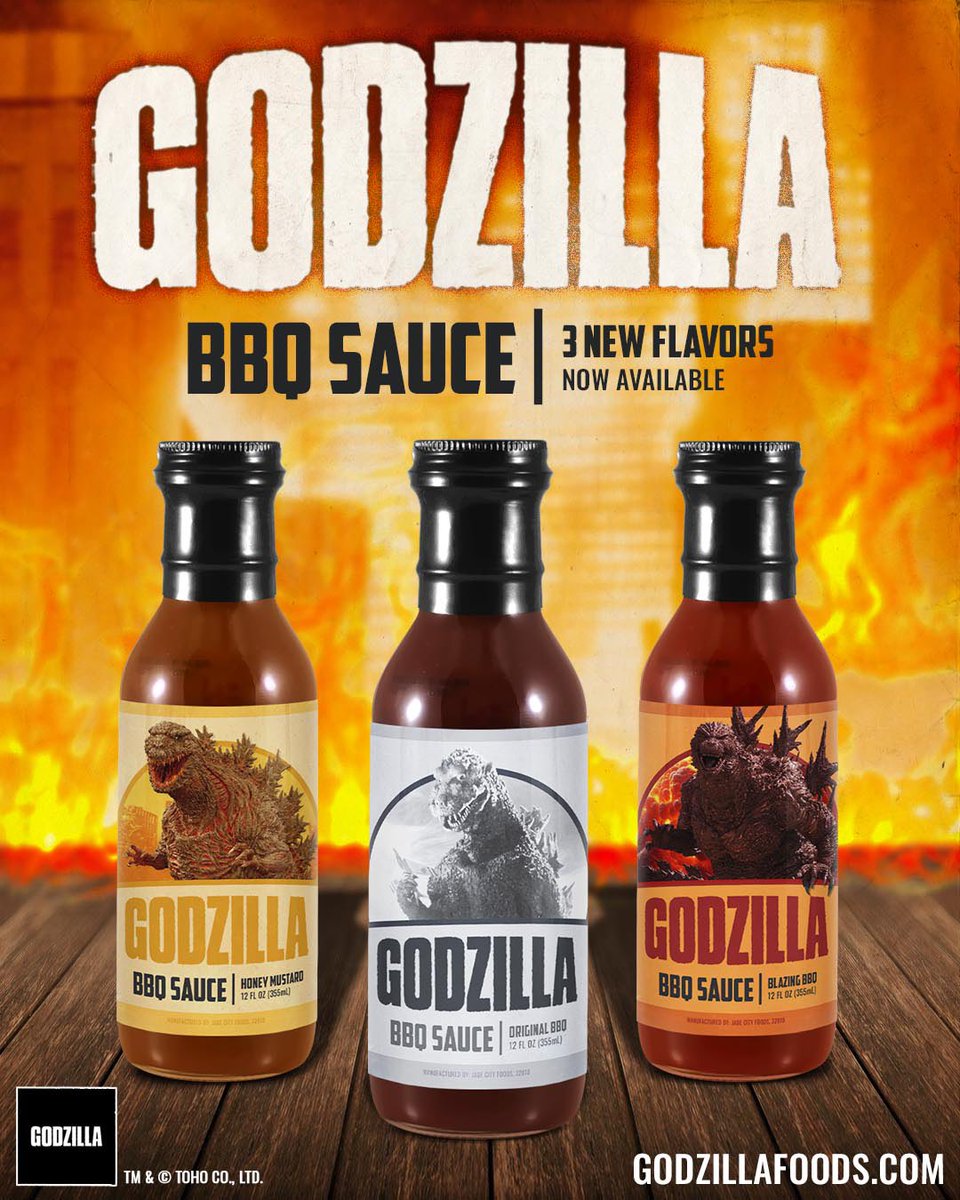 jadecityfoods's tweet image. New @Godzilla_Toho BBQ sauces! godzillafoods.com/products/godzi…