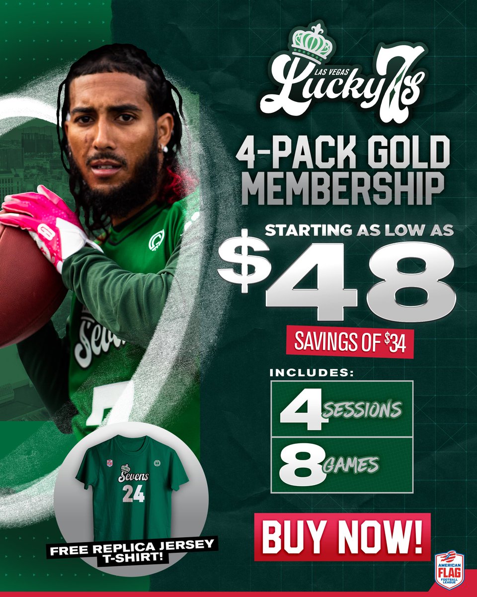 AFFLSevens's tweet photo. Las Vegas Lucky Sevens fans, hit the jackpot with our 4-Pack Plan! Enjoy four tickets to Lucky Sevens games and make it a celebration.🎰

Saturday sessions include two games each, April 27th and May 25th! 🏈

🎟️https://t.co/xYivLb41IT https://t.co/NlE04OS4pC